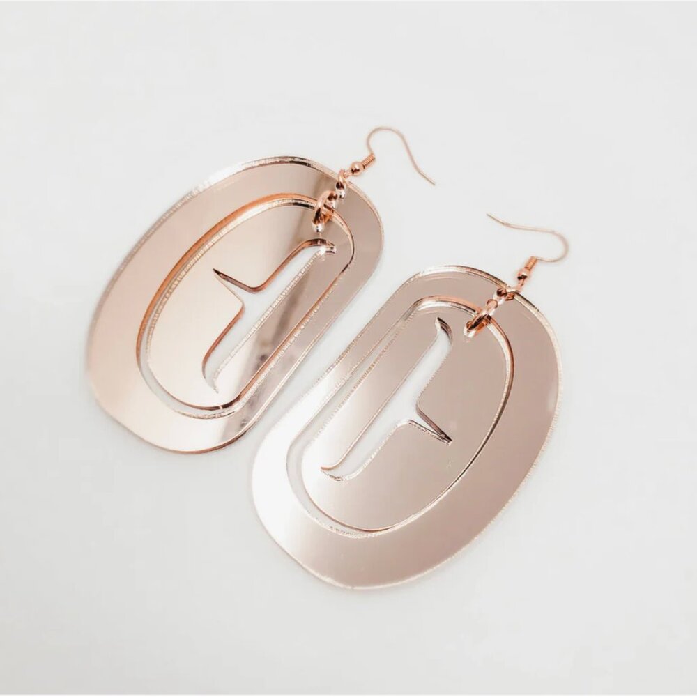 B Yellowtail Rose Gold Mirror Earrings by Indigenous Artist Copper Canoe Woman